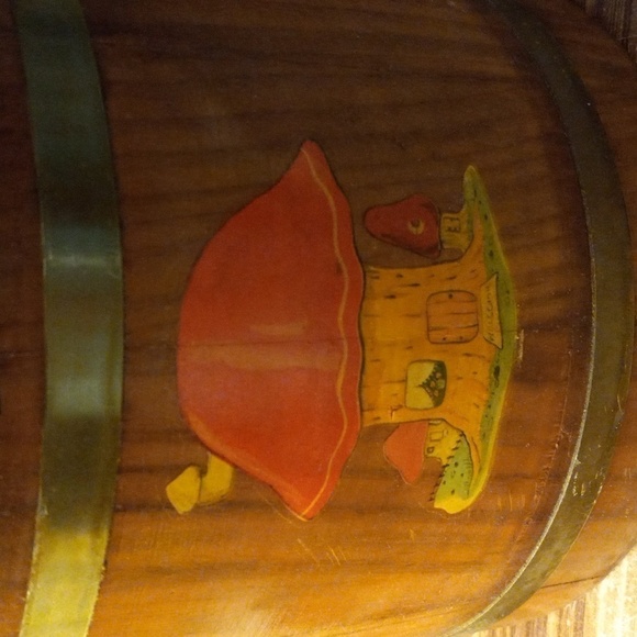 Vintage 1970s mushroom 🍄 wooden bucket lid cookie lunch storage - Picture 2 of 6